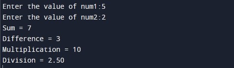 C-program-to-perform-addition-subtraction-multiplication-and-division