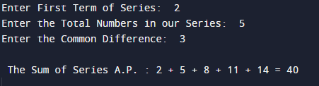 C Program To find sum of AP series