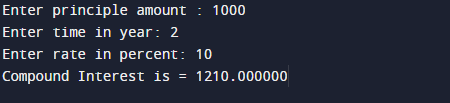 c program to calculate compound interest