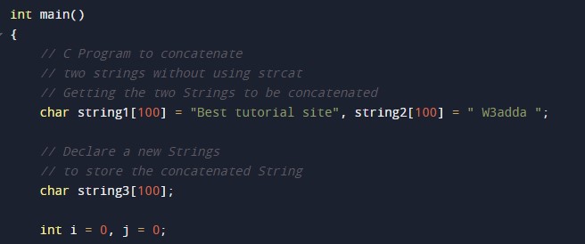 C Program to Concatenate Two Strings Without Using strcat - W3Adda
