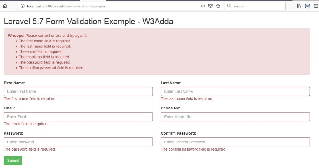 Laravel 5.7 Form Validation Rules By Example | W3Schools  