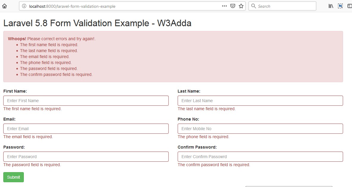 Laravel 5 8 form validation tutorial with example w3schools