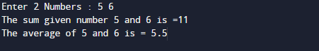 C++ Program to Find Sum and Average of Two Numbers